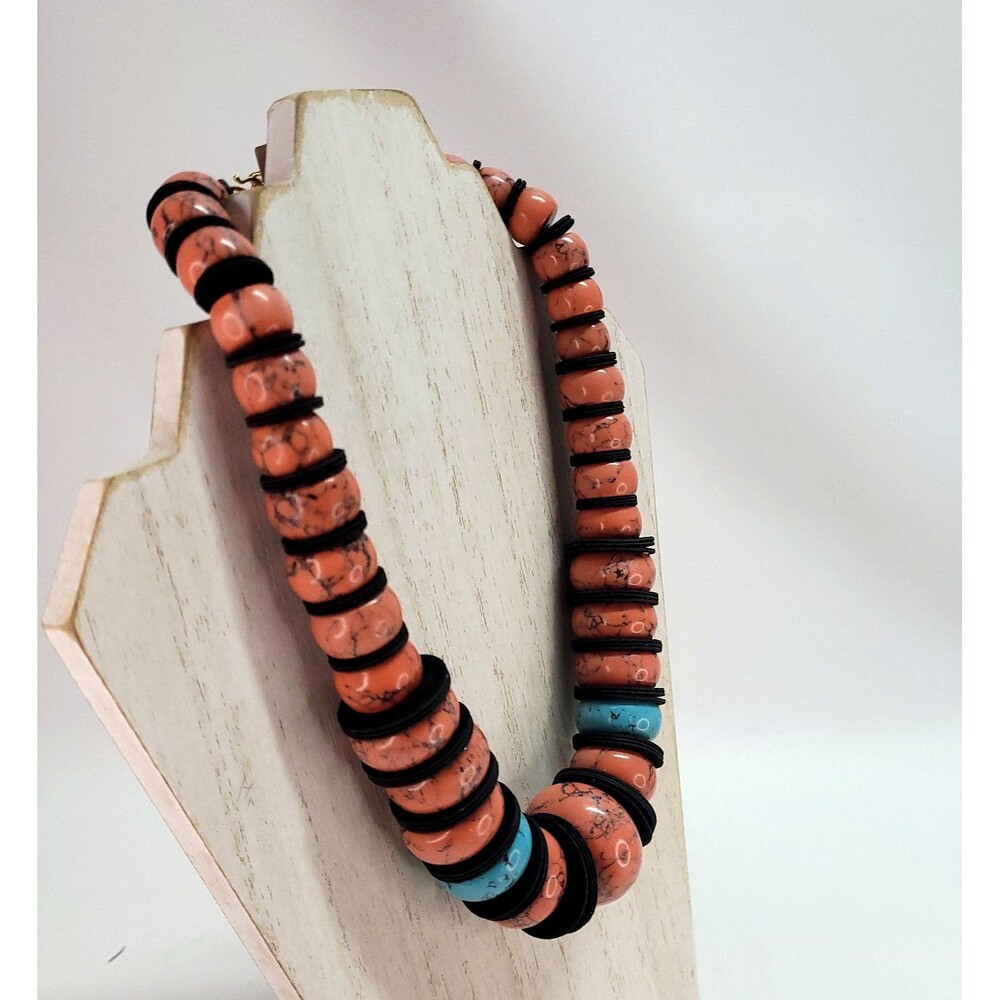 Metropolitan Museum Of Art Nepalese Necklace Costume Turquoise Coral Leather 20"